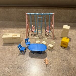 Hard To Find Marx-A-Mansion Dollhouse Children's Swing Set Figures & Kitchen